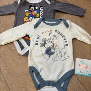 Disney Baby Mickey Mouse Bodysuit Set - Gray and Cream